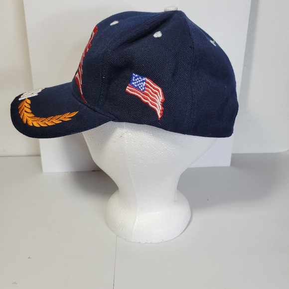 Mens Eagle American flag Navy Blue Baseball Cap Hook and Loop Adjustable Back - Picture 6 of 10